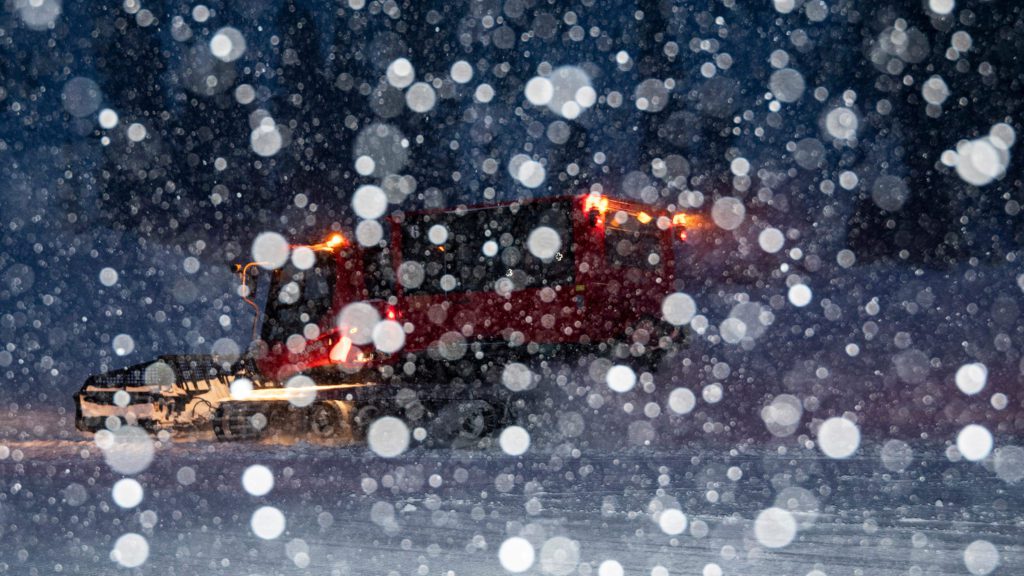 Blizzard in front of a snowcat at Alpine Meadows on January 27, 2021