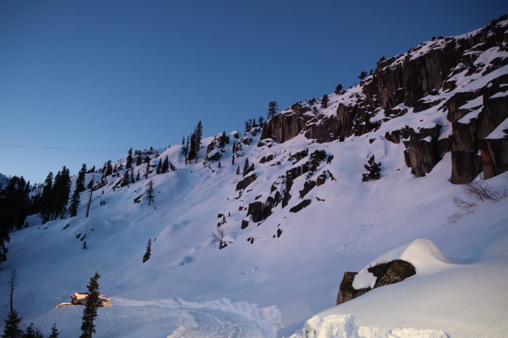 Mountain Manager Jimmy King grooming the road to Silverado at Squaw Valley in 2021