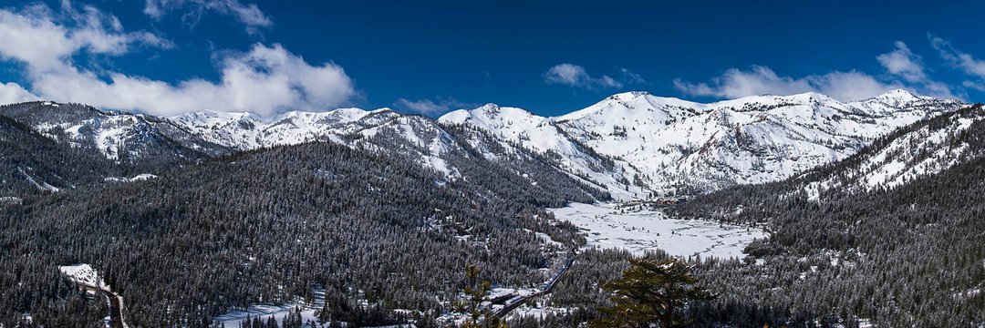 Alpine Meadows and Squaw Valley wide view during winter