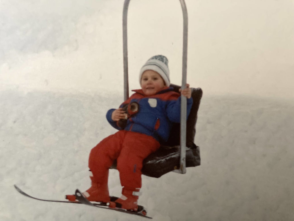 Sarah in 1982 riding the former S* One chairlift.