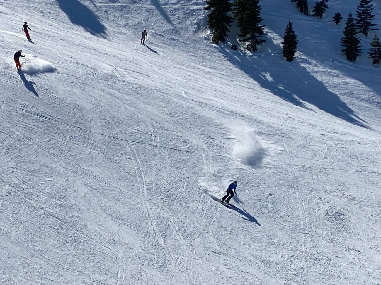 Conditions are spring skiing-like at Alpine.