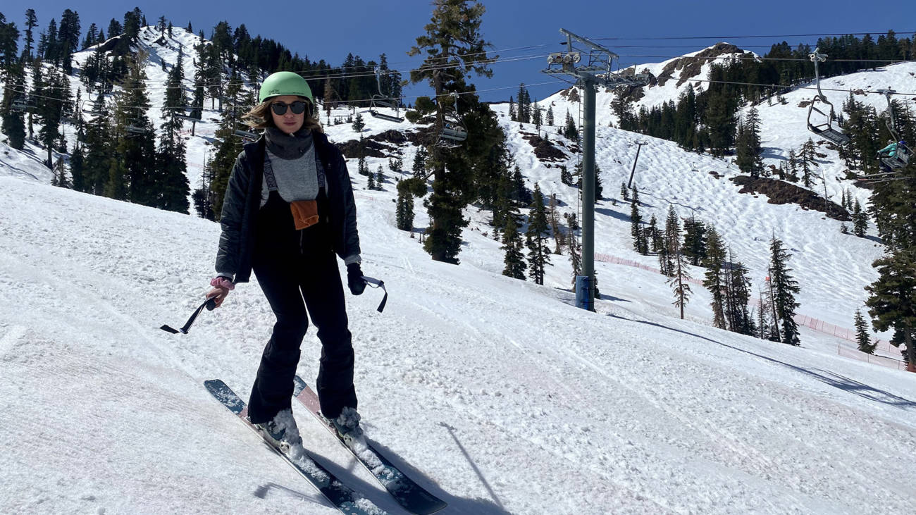Skier on Charity run on the Alpine side of Palisades Tahoe