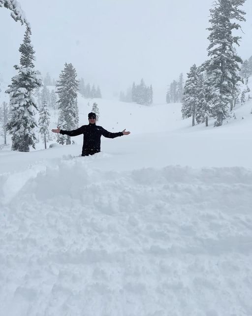 Mountain Manager Jeff Goldstone assessing the early snowfall depth in October 2021