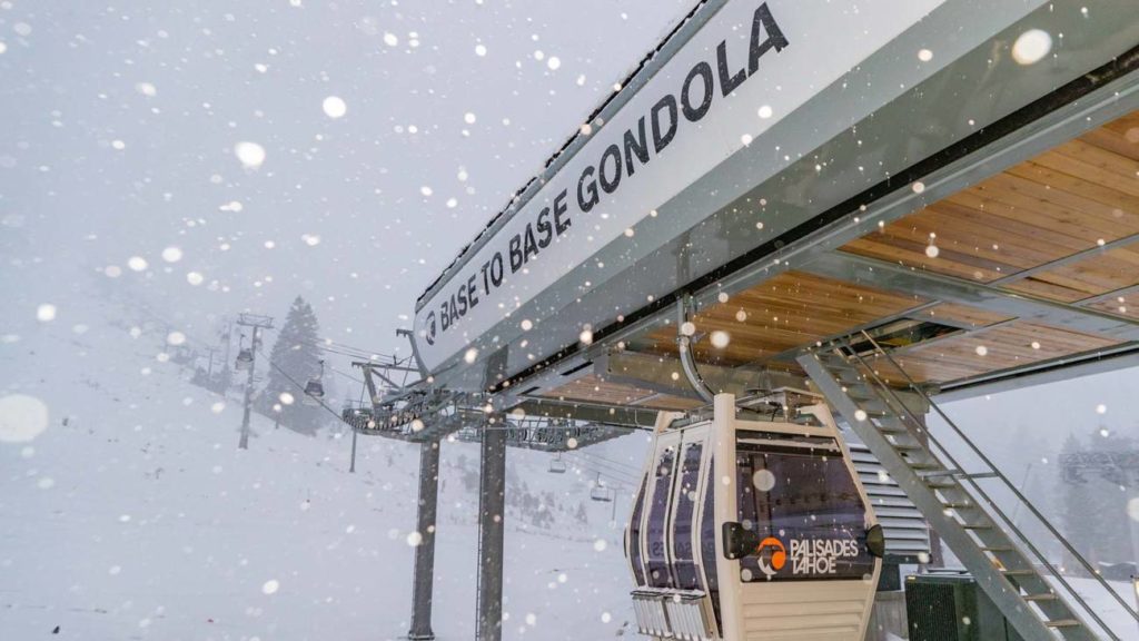 The Base to Base Gondola in the snow.