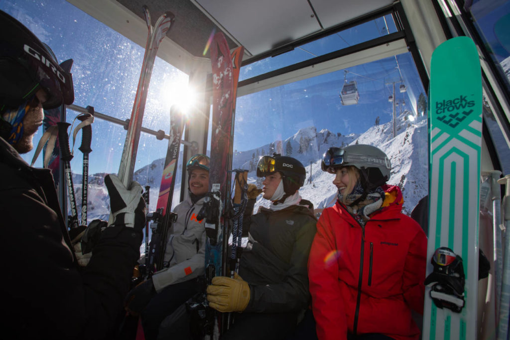 Guests inside a cabin on the Base to Base Gondola.