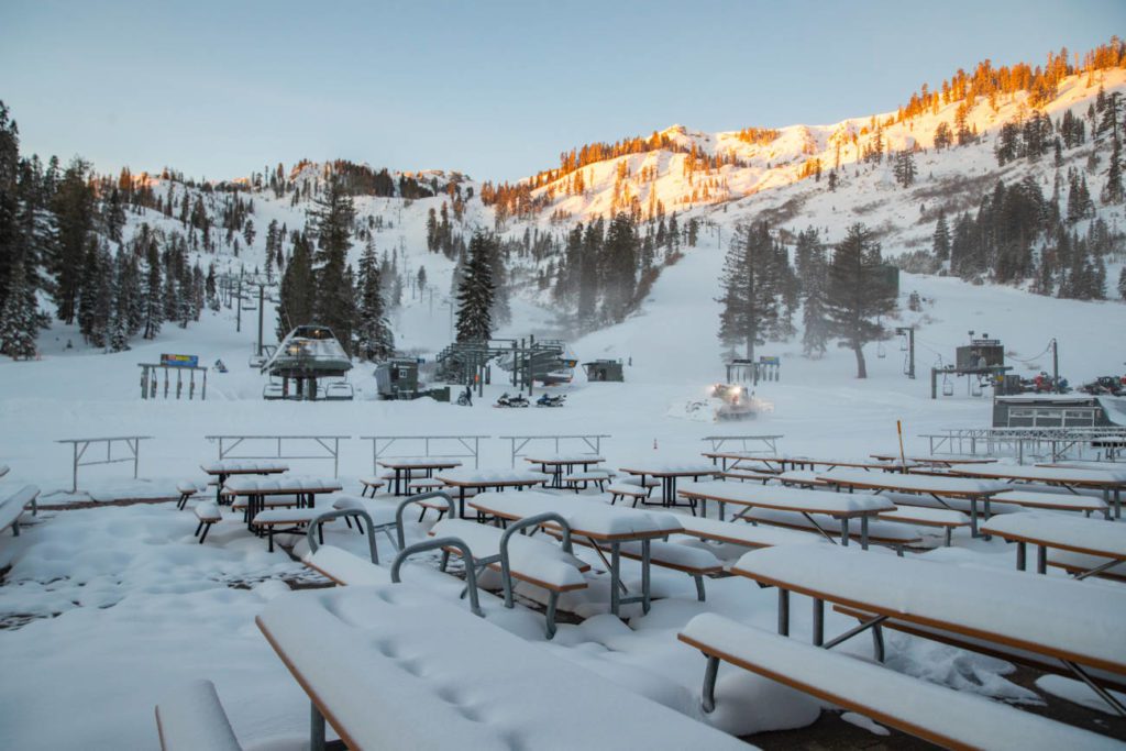 A snowcat at Alpine early in the morning on December 2nd.