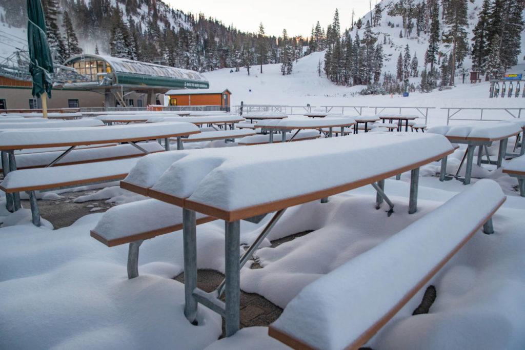 A table displays the overnight snowfall at Alpine.