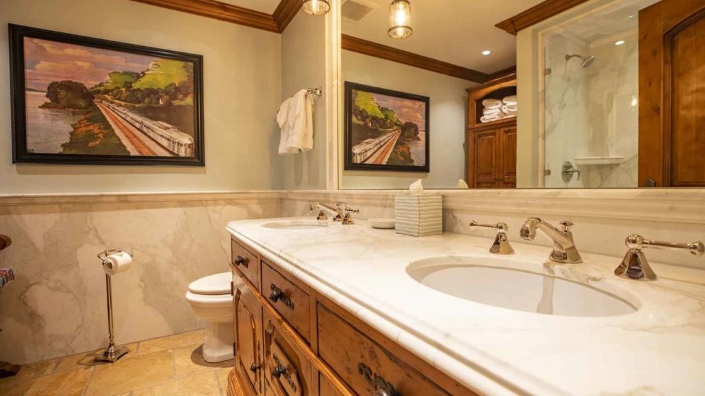 The Master Bathroom in a luxury suite in The Village at Palisades Tahoe Hotel.