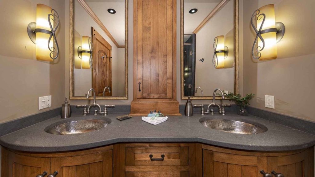 A bathroom in in the Alpine Chateau Suite in The Village at Palisades Tahoe.