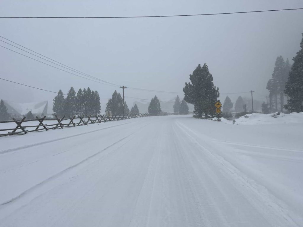 Palisades Tahoe, california, snowing, road,