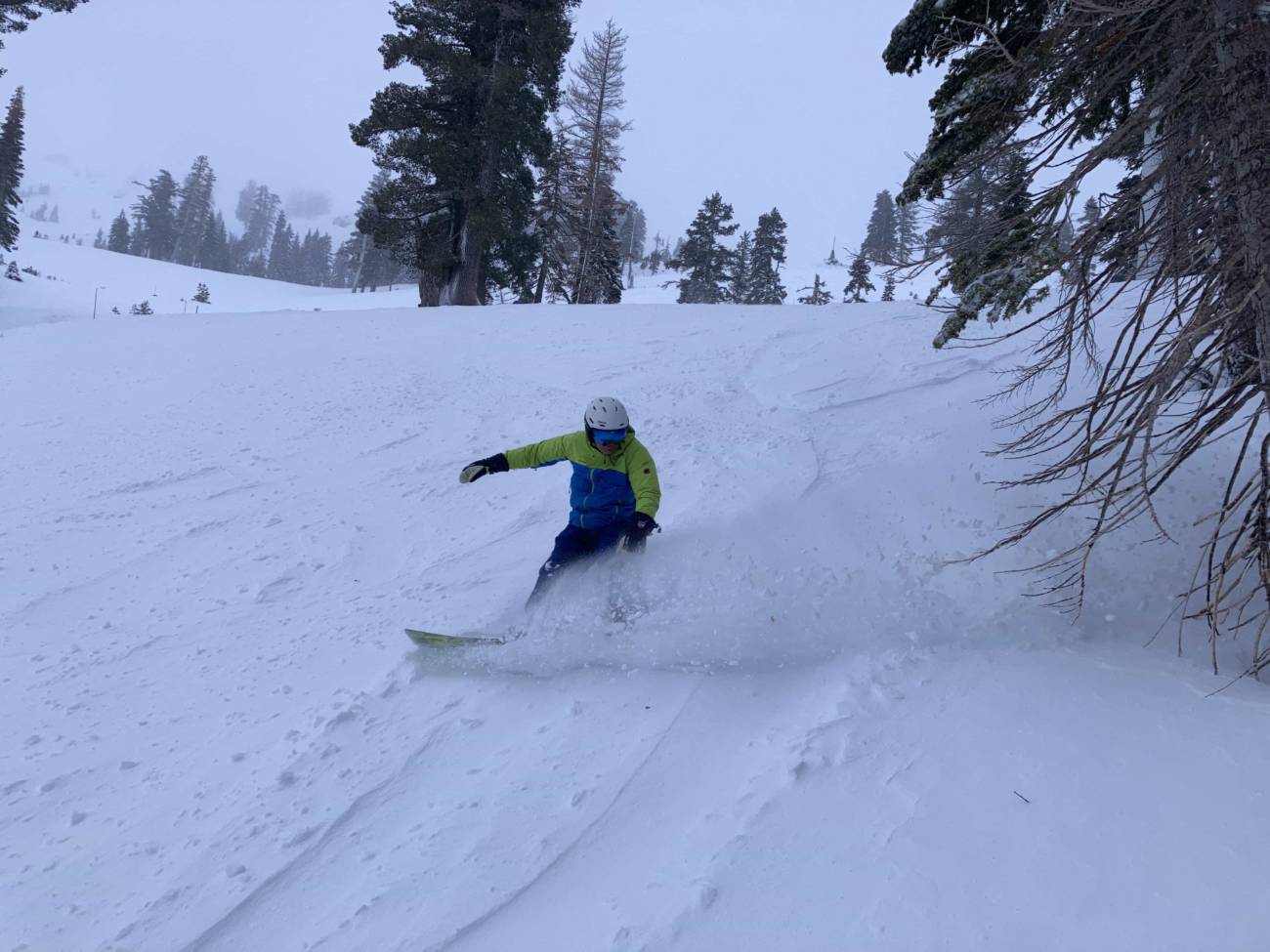 snowboarder in powder at alpine