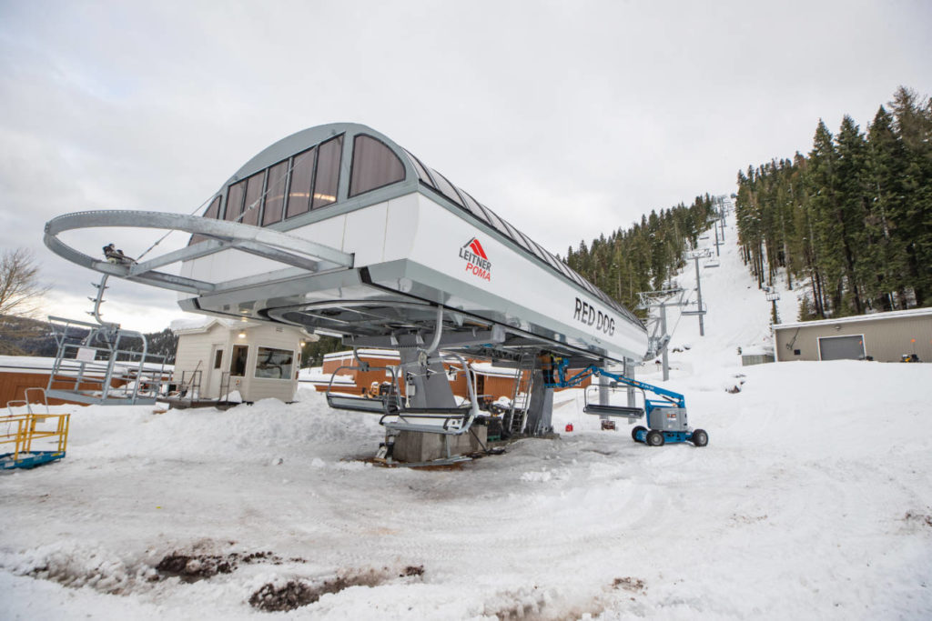 The bottom terminal of the new Red Dog chairlift under construction.