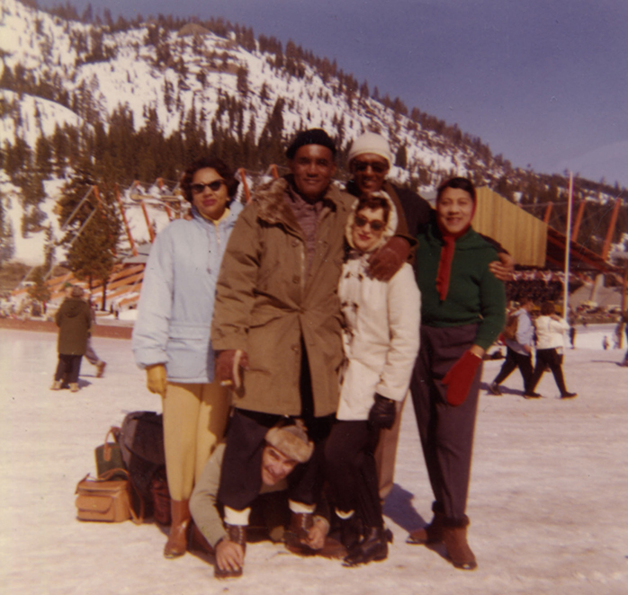 The Hall-Pittman family at the 1960 Winter Olympics. Tarea Hall Pittman (far right) was the Western US Regional Director for the NAACP and played a key role in Nevada's fight for civil rights. Courtesy Tarea Hall and William Pittman Papers, MS 46, African American Museum and Library, Oakland, CA