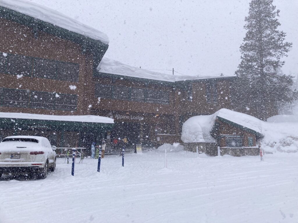 Alpine Lodge in snow
