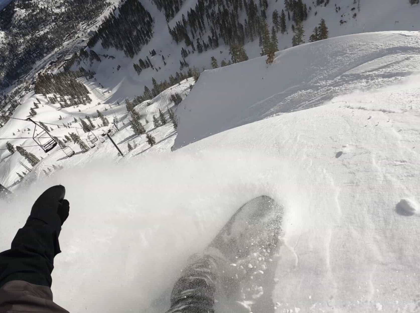 Snowboarder in fresh deep powder.