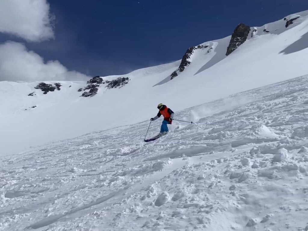 Skier in deep snow. 