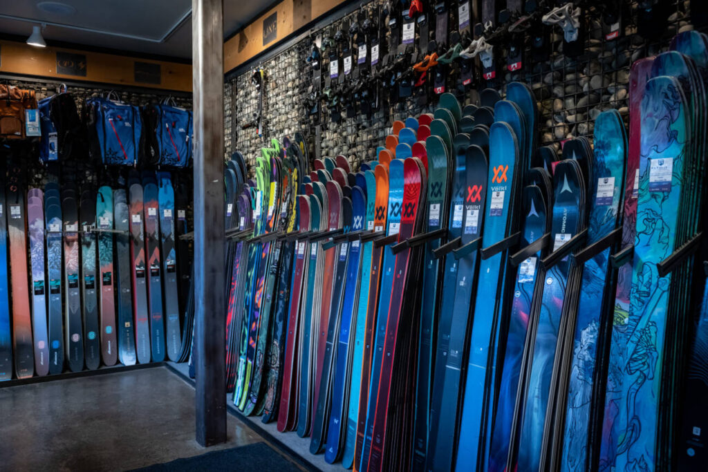 Skis and eqpuiment available for sale at The Village at Palisades Tahoe. 