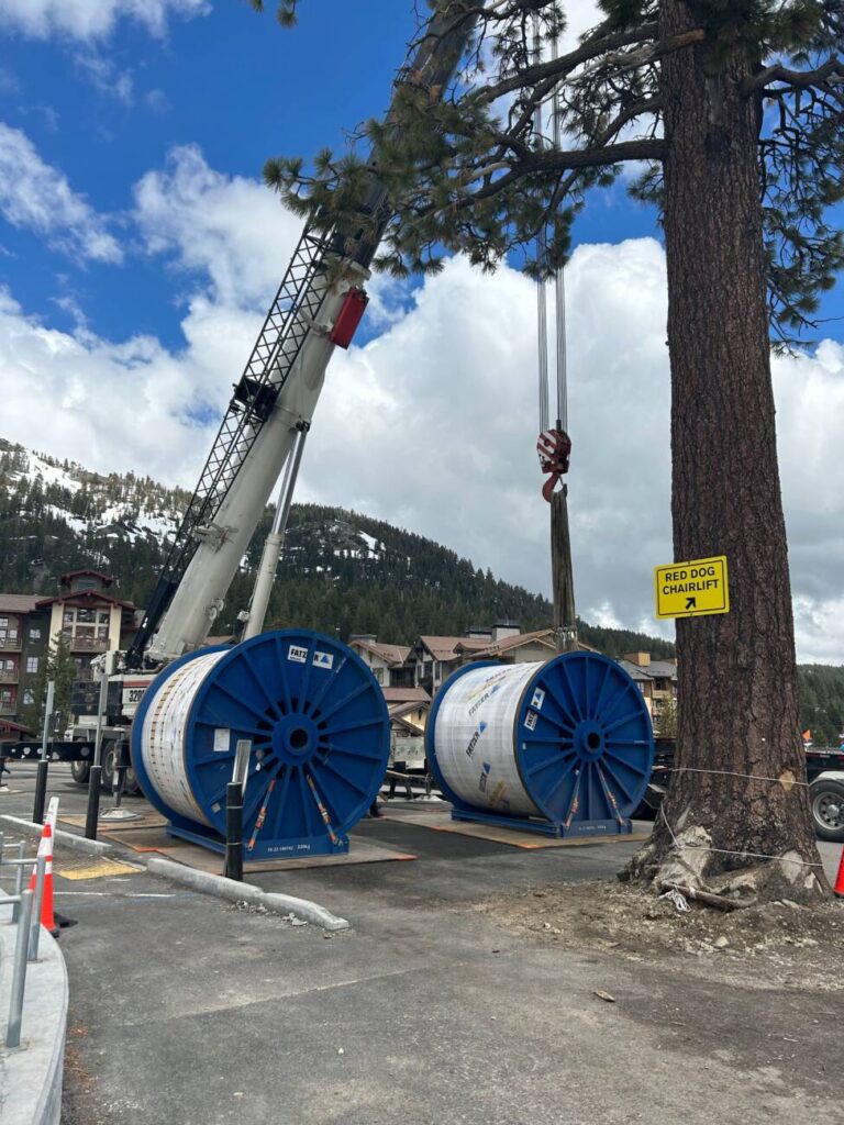 Both spools of the Funitel haul rope after arrival at Palisades Tahoe.