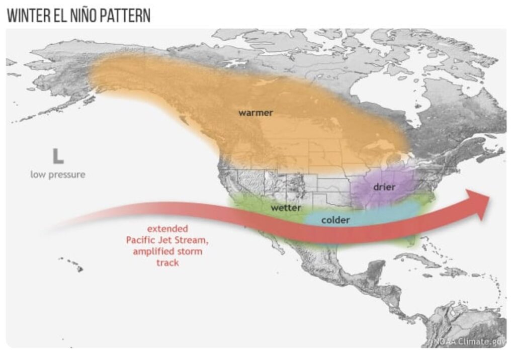 The predicted El Nino pattern for this winter