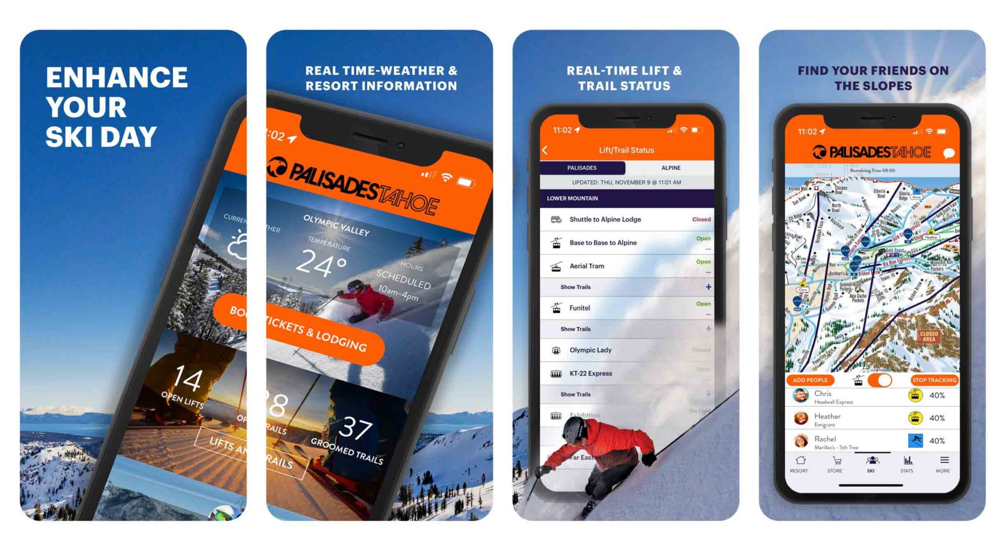 Key features of the Palisades Tahoe mobile app.