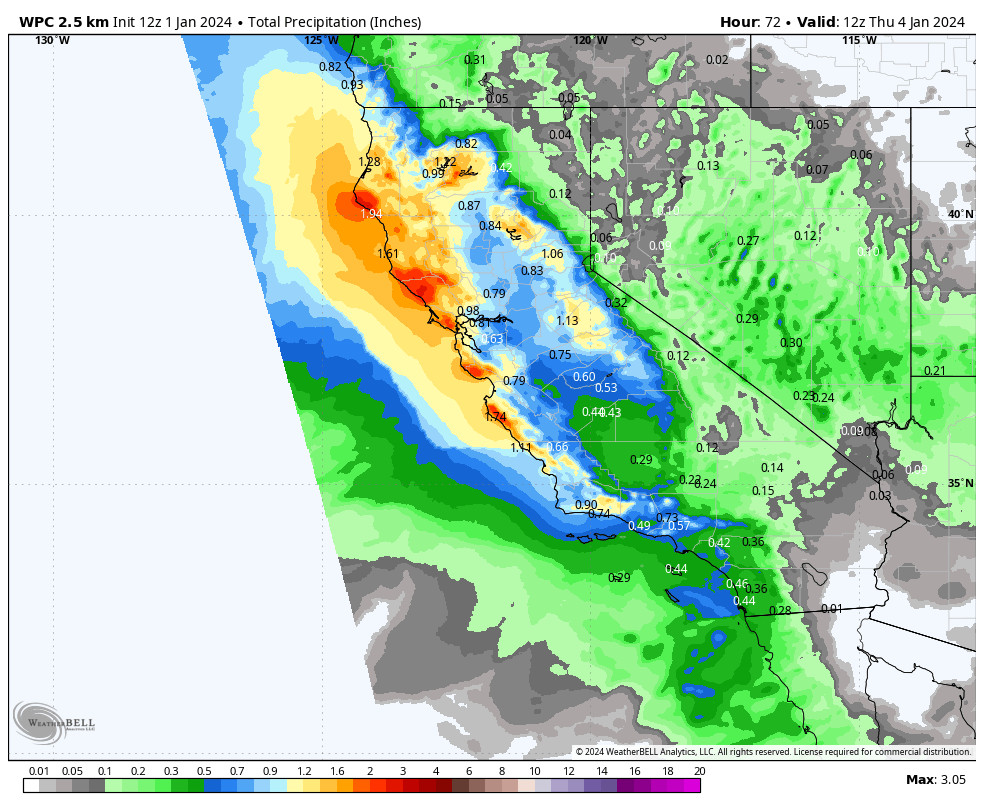 Some Snow Wednesday For The Weekend Palisades Tahoe At Lake Tahoe   Wpc California Total Precip Inch 4369600 