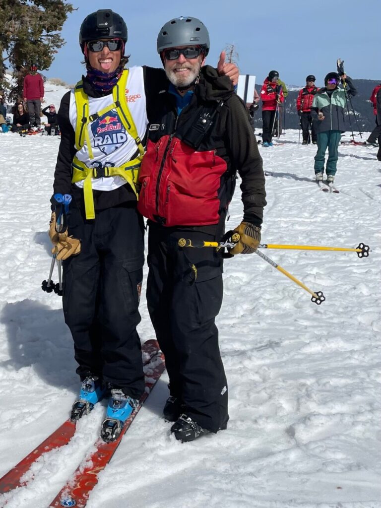 Zach with his dad after winning the Red Bull Raid at Palisades Tahoe.
