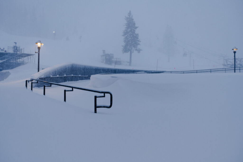 Snow drift in The Village at Palisades Tahoe.