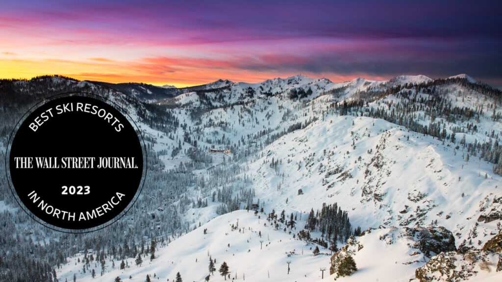 A scenic photo of Alpine Meadows with a badge from the Wall Street Journal overlaid.