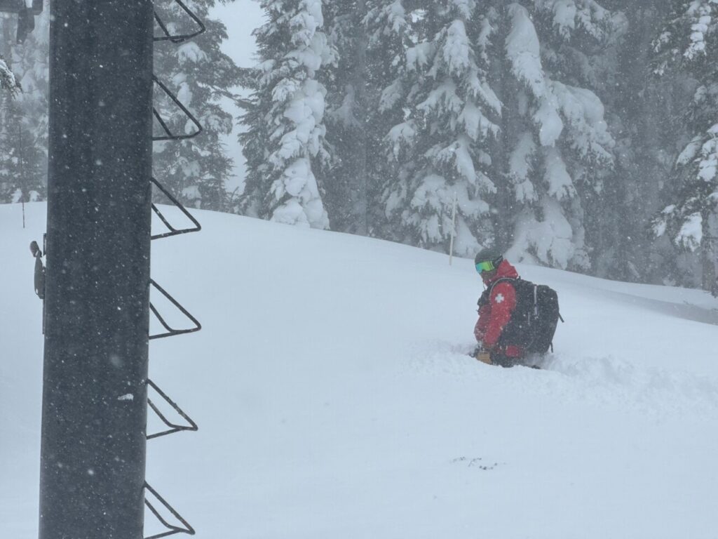 A patroller making their way to our snow report plot.