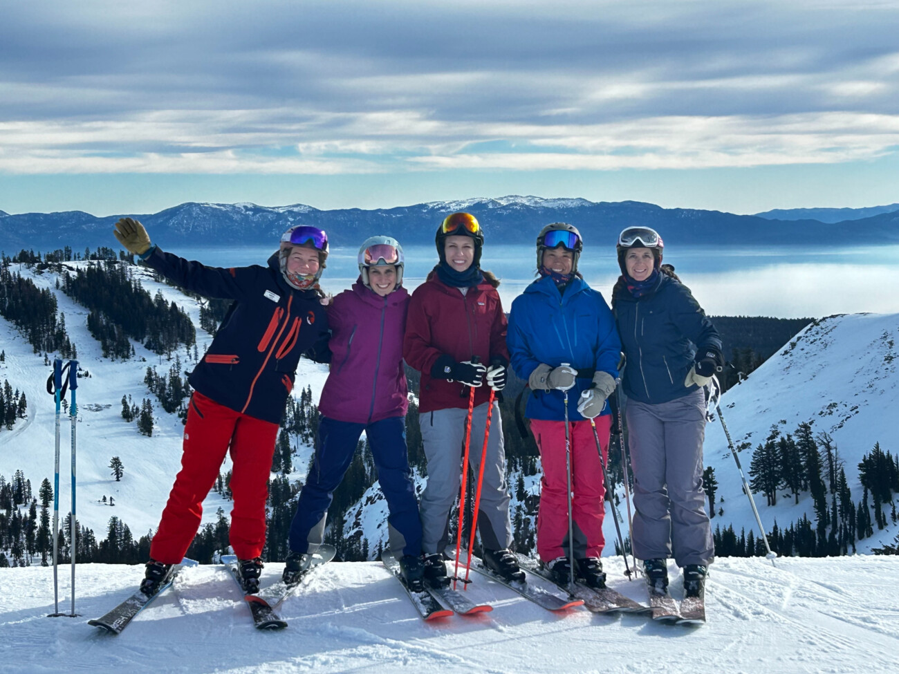 Kate helping instruct during a Women of Winter Clinic at Palisades Tahoe on Lakeview.