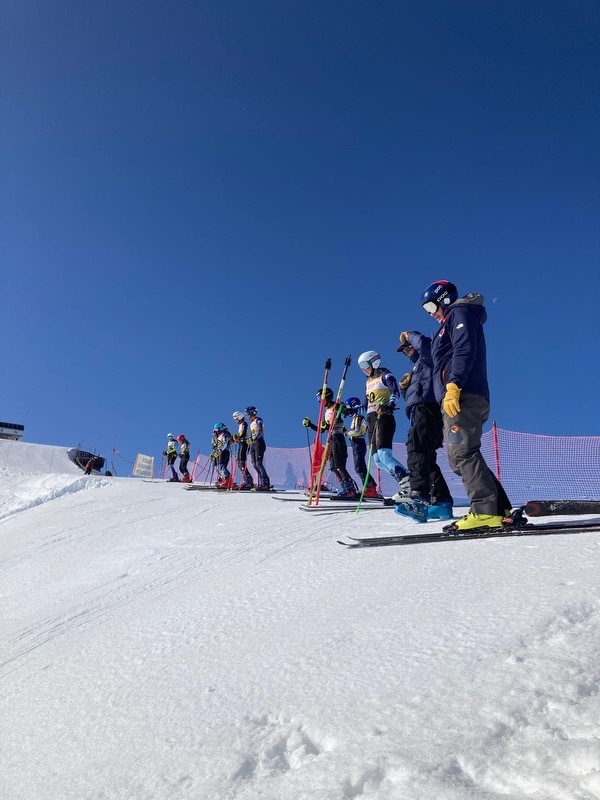 US Ski Team athletes on the upper mountain.