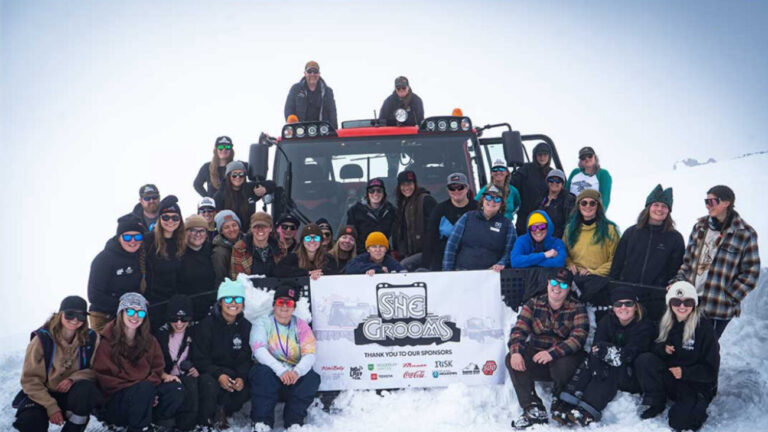 Participants of the SheGrooms event at the top of Mount Hood.