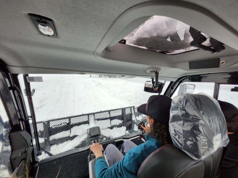 Allison Brown, Palisades Grooming, in a winch snowcat.