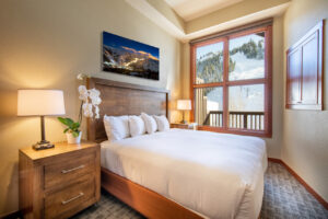 Bedroom with mountain view in The Village at Palisades Tahoe