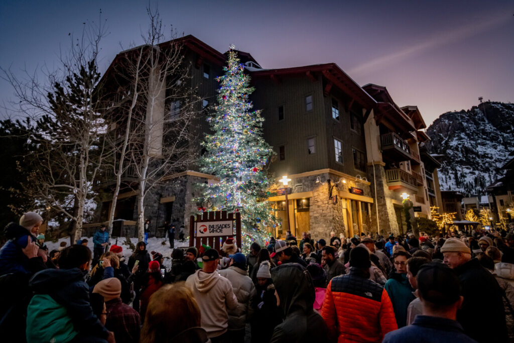 Christmas tree lighting in The Village at Palisades Tahoe.