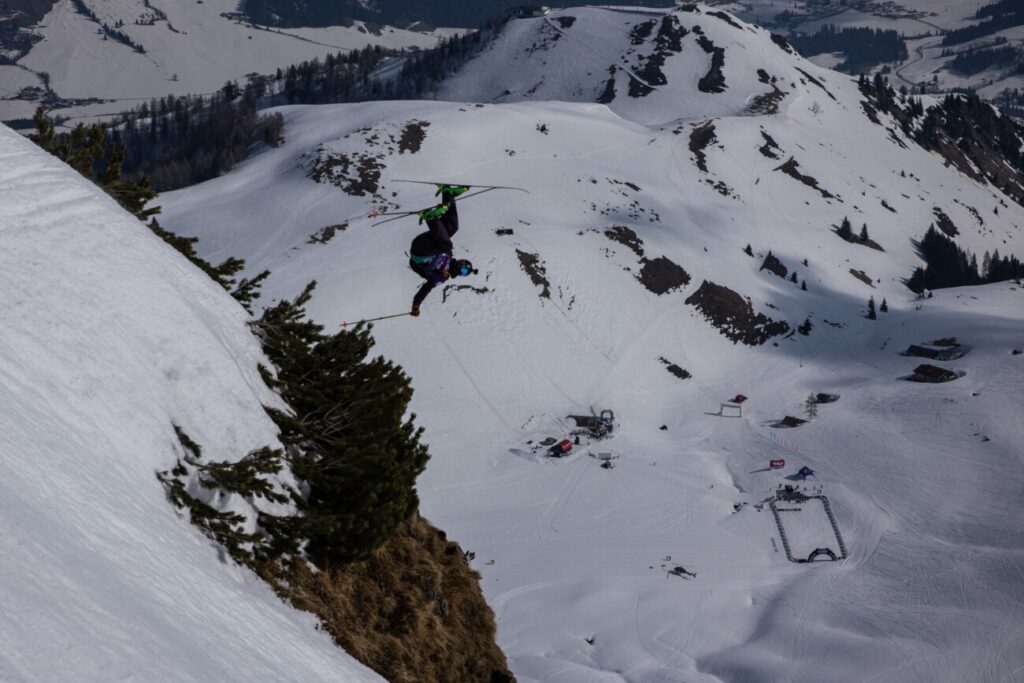 Ross tester hitting a flat 360 off of a cliff.