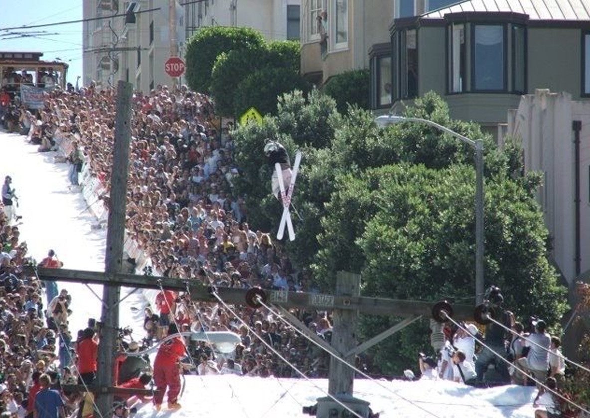Jonny Moseley during the SF Filmore Street ski stunt