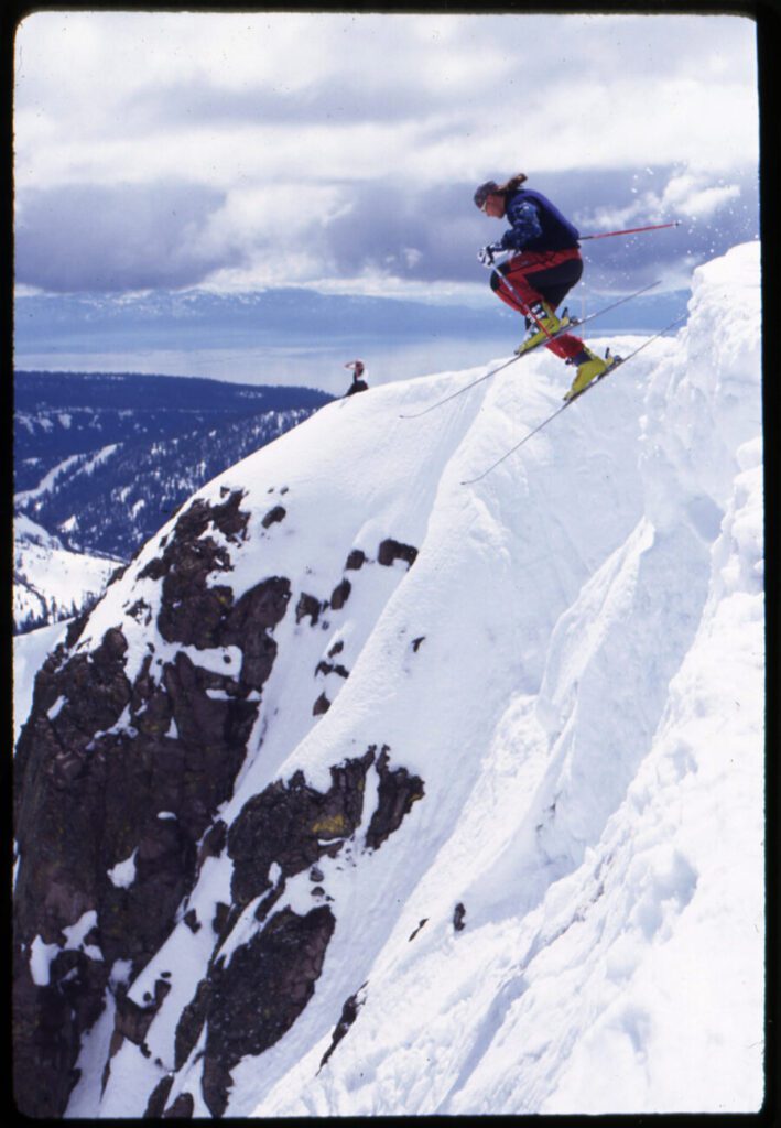 Shane McConkey skiing down the Palisades