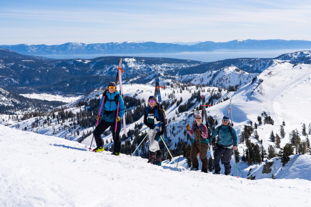 A group boot packing outside the boundaries of Palisades Tahoe